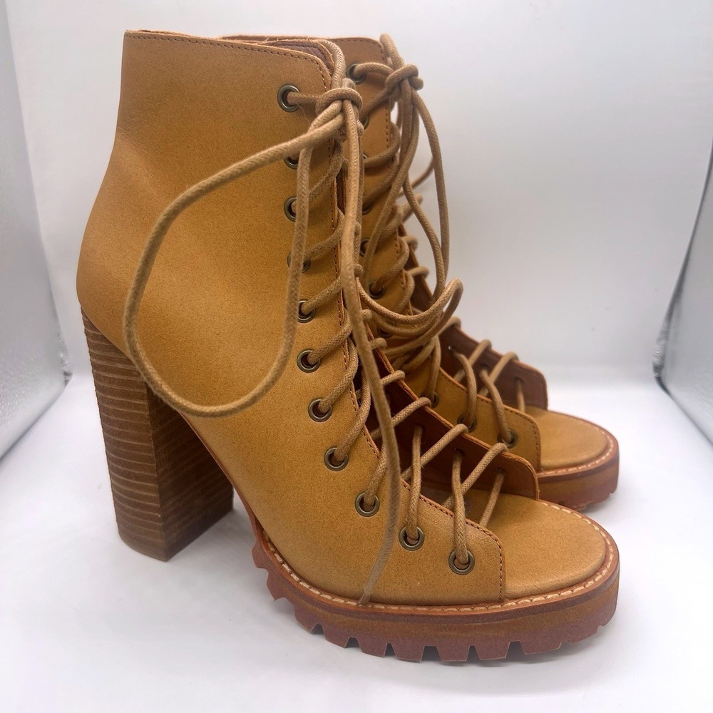 Free People Jeffrey Campbell Lace Up Leather Open Toe Booties Women's Size 7.5M